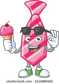 Pink stripes tie mascot cartoon design with ice cream