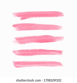 Pink strokes set isolated vector background. Paint stripes set.