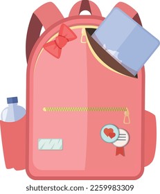 Mochila estudiantil rosa. Icono de bolso escolar de dibujos animados