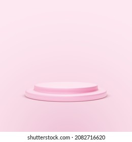 Pink studio background with podium. Round empty platform or stage. Vector illustration in realistic style