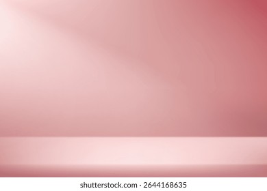 Espacio de fondo de estudio rosa para la venta de productos en el Sitio web. Fondo rosa Habitación vacía Estudio con mesa. Ilustración vectorial.