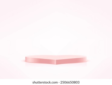 Pink studio room background with heart shape podium. Valentine platforms mockup product display presentation. Space for selling products on the website. Vector illustration.