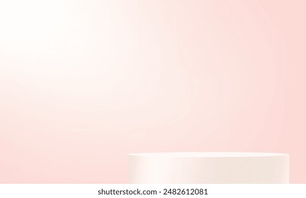 Pink studio room background. Pastel pink background vector 3d with podium. Empty room with light effect. Space for selling products on the website. Vector illustration.