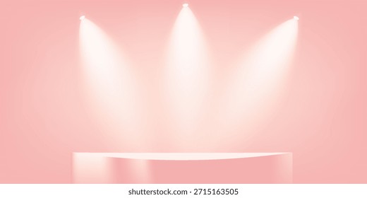 Fondo rosa de la habitación del estudio. Vector de fondo rosa 3d con podio. Espacio para la venta de productos en el Sitio web.