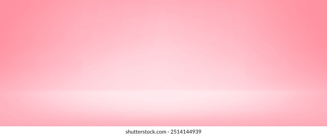 Pink studio room design concept. Light rose platform display background. Wall and floor surface backdrop for presentation, mockup template, product showcase. Soft smooth gradient wallpaper. Vector