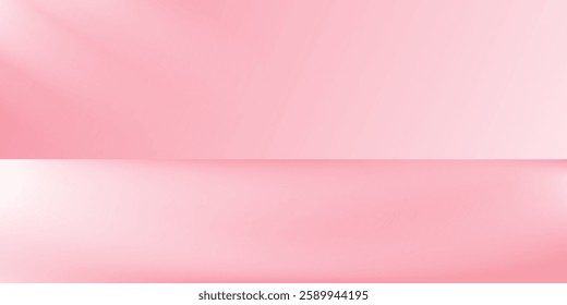 Pink studio room design concept. Light rose platform display background. Wall and floor surface backdrop for presentation, mockup template, product showcase. Soft smooth gradient wallpaper. Vector