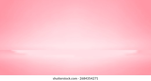 Pink studio room design concept. Light rose platform display background. Wall and floor surface backdrop for presentation, mockup template, product showcase. Soft smooth gradient wallpaper. 
