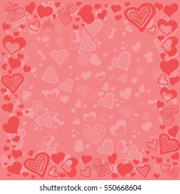Pink St.Valentine's day frame on background with a lot of handdrawn hearts