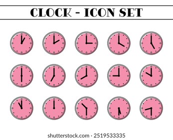 Rosa stylische Uhr Illustration Symbol mit 24 Stunden Variationen