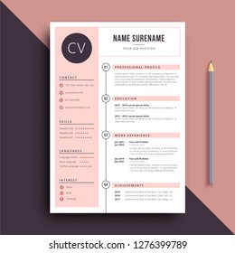 pink stylish and feminine resume CV template