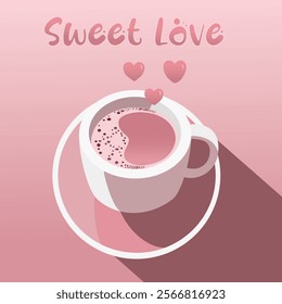 Pink Stylized Coffee Cup with Hearts and Sweet Love Text evoking romance, warmth, and affection. Ideal for Valentine’s Day themes or love-related concepts