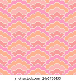 Pink stylized floral pattern design in a scallop repat. Pink and coral seamless pattern design.