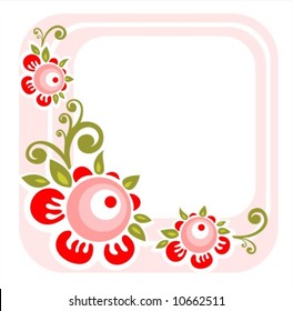 Pink stylized flower frame isolated on a white background.