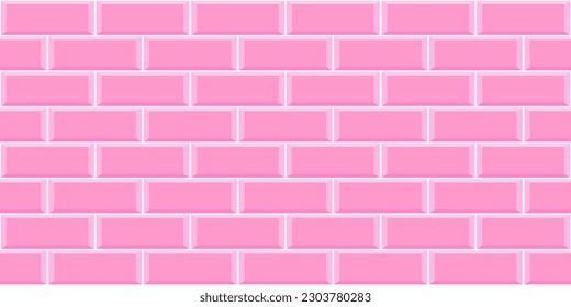 Pink subway tile seamless pattern. Metro stone brick wall background. Kitchen backsplash, baby girl room, bathroom shower or floor texture. Interior or exterior decoration design. Vector illustration