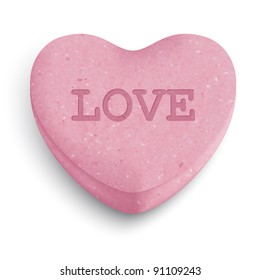 Pink sugar heart candy with love word