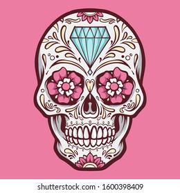 Pink Sugar Skull Vector Logo