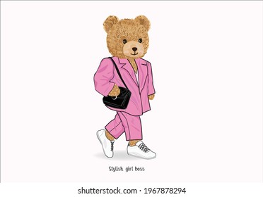 pink suit bear teddy bear vector art design selfie queen love yourself positive motivational inspiration optimist quote slogan text love yourself influencer social media instagram trendsetter
