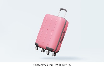 Pink suitcase floating isolated on pastel background. luggage travel tourism business trip world tour, planning leisure touring holiday summer season, Minimal cartoon design. 3d vector illustration