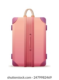 Pink suitcase with handle travel luggage isolated on white background modern gradient design