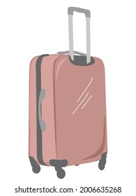 a pink suitcase on wheels for a woman who is traveling. Women's luggage. Vector illustration.