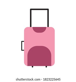 Pink suitcase vector illustration in flat style. Baggage bag with trolley isolated. Summer vacation, jourmey, travel concept