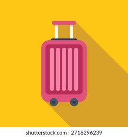 Rosa Koffer mit Rädern auf lebendigem gelbem Hintergrund, der Reise, Urlaub und Wanderlust symbolisiert 