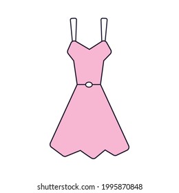 Pink summer dress isolated vector line icon