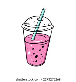 Pink summer drink doodle style vector illustration