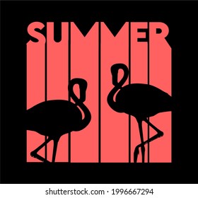 pink summer lettering with black flamingo silhouette