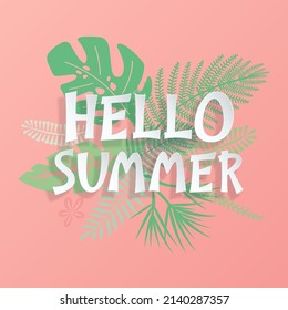 Afiche cuadrado de verano rosado Hola verano con fuente de papel