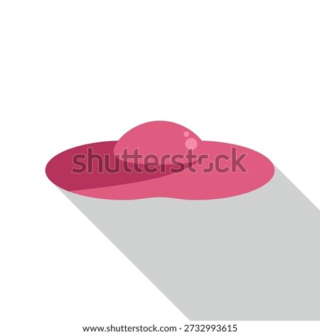 Pink sun hat with a broad brim casting a long shadow