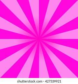 Pink sun lights been background, rays bundle vintage television backdrop with center deepening, vector retro sunburst 