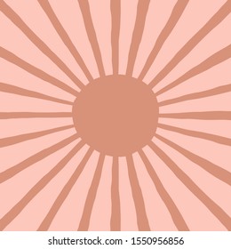 Pink sun and rays background. Neutral abstract solar shape backdrop. Vector Illustration.