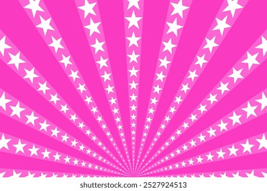 Rosa Sonnenburst Muster Hintergrund mit Sternen. retro rosafarbener Sonnenburst mit Sternenhintergrund