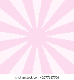 Pink Sunburst or Sunlight pixel art background. Vector illustration.