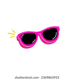 Pink sunglasses with black lens isolated on white background. Cartoon funny kids pink summer sunglasses icon, label and sign. Cool hipster Sunglasses vector graphic illustration