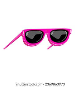 Pink sunglasses with black lens isolated on white background. Cartoon funny kids pink summer sunglasses icon, label and sign. Cool hipster Sunglasses vector graphic illustration