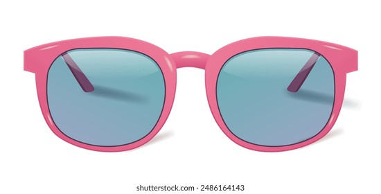 Pink sunglasses with blue lenses isolated on white background summer accessory fashion eyewear