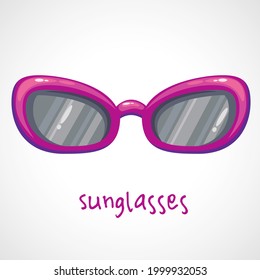 Pink sunglasses in cartoon style. Vector illustration. Head decor for party time.