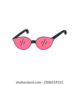 Pink Sunglasses Doodle Icon. Hand drawn women's fashion accessory. Isolated vector illustraion