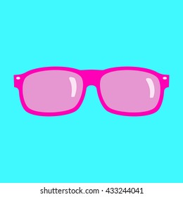 Pink sunglasses on blue background. Flat icon.