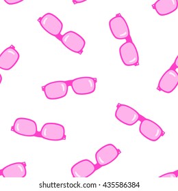 Pink sunglasses on white background. Seamless pattern.