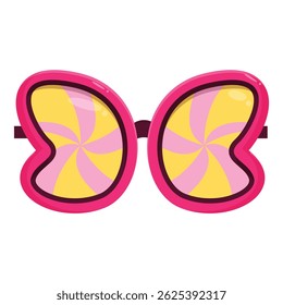 Pink sunglasses shaped like candy with yellow swirls are perfect for a summer party