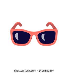 Pink sunglasses simple flat icon. Summer, beach, recreation, fashion concept for logo or banner. Isolated on white background. Vector 10 EPS illustration.