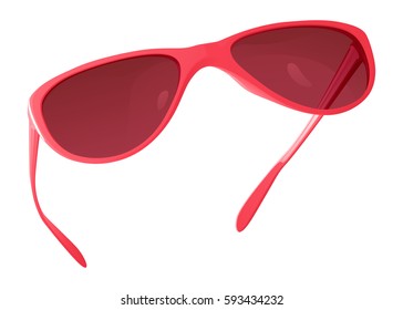 pink sunglasses with tinted windows in the plastic frame on the white background 