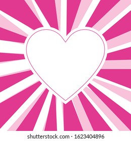 Pink sunshine background, abstract sunburst template with heart in the center, for design, wallpaper, banner, colorful backdrop, copy space
