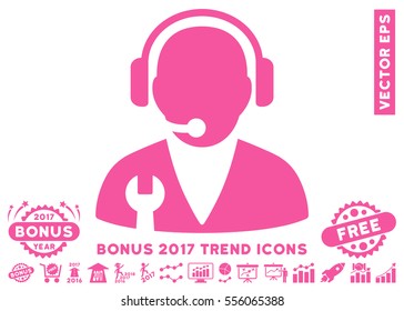 Pink Support Manager icon with bonus 2017 trend pictograph collection. Vector illustration style is flat iconic symbols, white background.