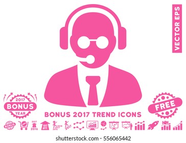 Pink Support Manager pictogram with bonus 2017 year trend pictures. Vector illustration style is flat iconic symbols, white background.