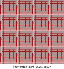Pink surface with red cage ornament. Vector seamless pattern. Background illustration, decorative design for fabric or paper. Ornament modern