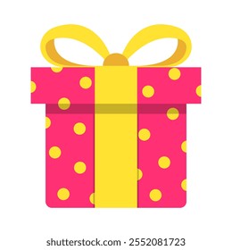 Pink surprise gift box ribbon isolated icon. Birthday present sign symbol vector illustration